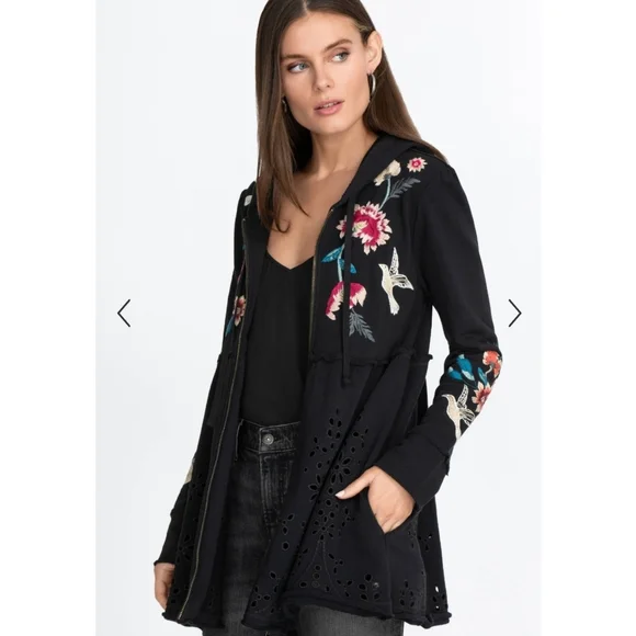 Johnny Was Floral Junia French Terry Cotton Zip Up Hoodie Jacket - Picture 3 of 15